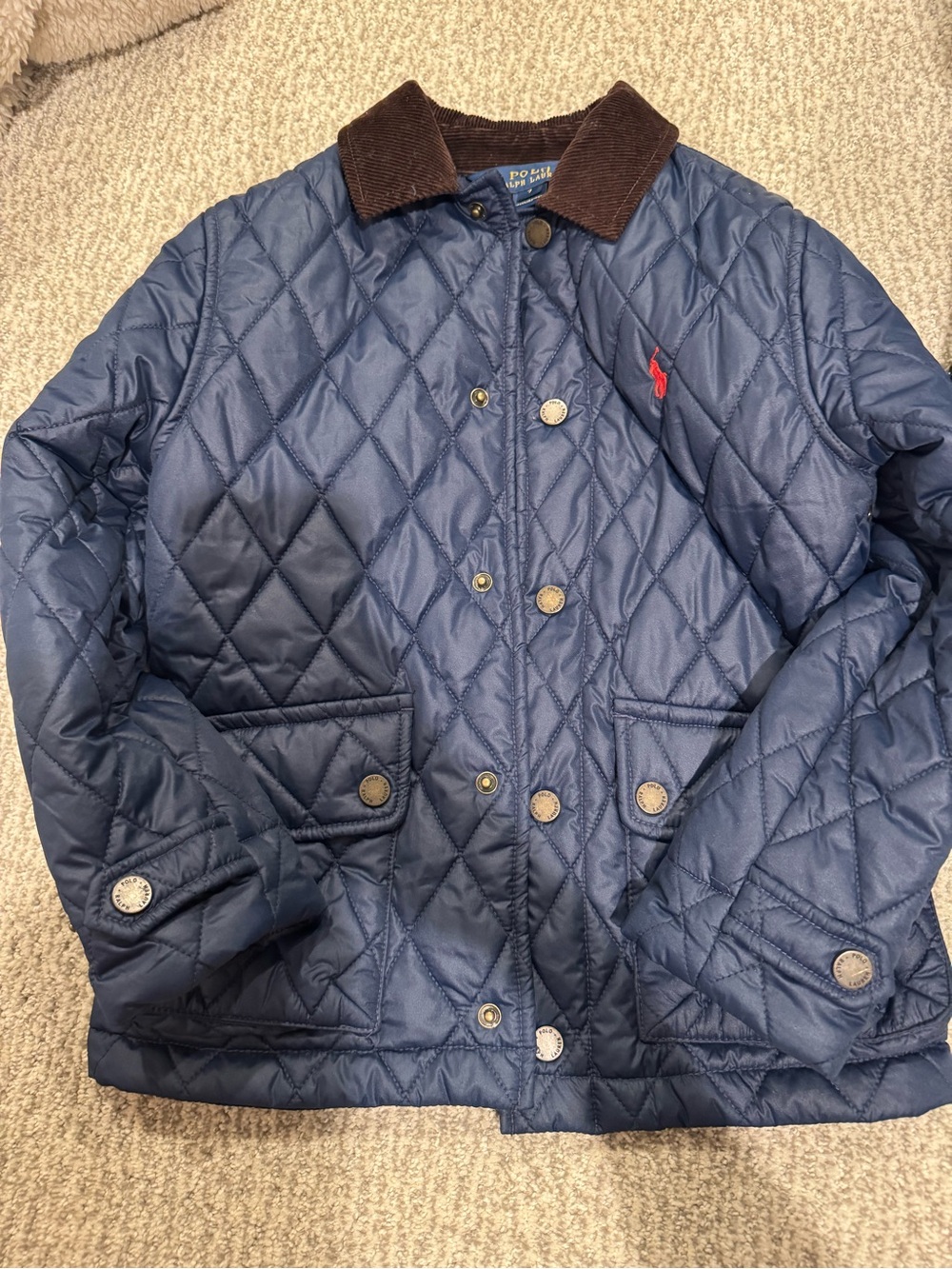 Polo Ralph Lauren Boys Size 7 Navy Quilted Jacket Corduroy Collar
